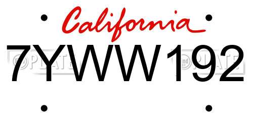 7YWW192 California License Plate