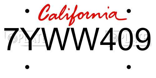 7YWW409 California License Plate