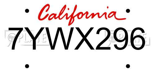 7YWX296 California License Plate
