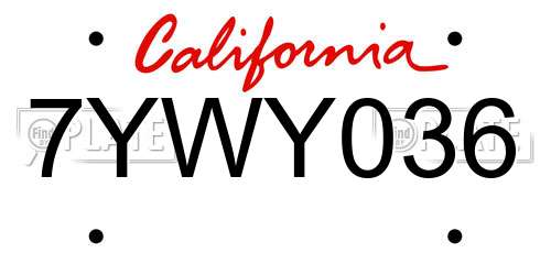 7YWY036 California License Plate