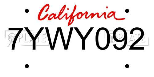 7YWY092 California License Plate