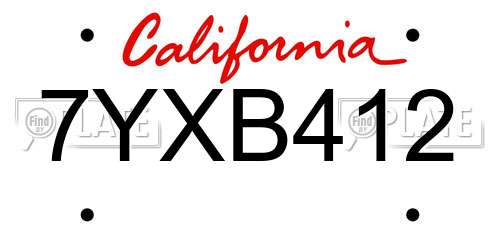7YXB412 California License Plate