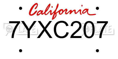 7YXC207 California License Plate