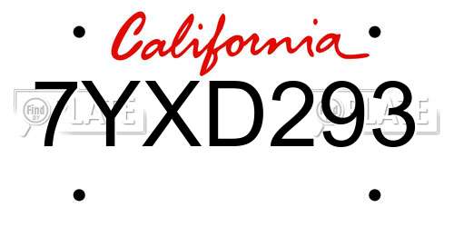 7YXD293 California License Plate