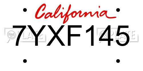 7YXF145 California License Plate