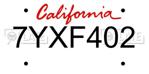 7YXF402 California License Plate