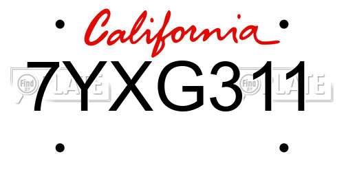 7YXG311 California License Plate