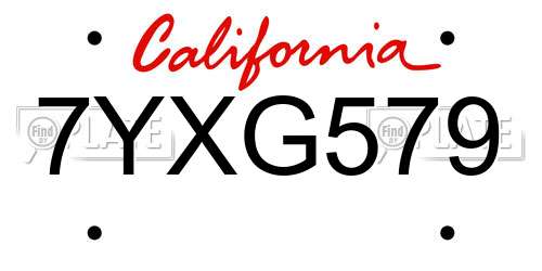 7YXG579 California License Plate