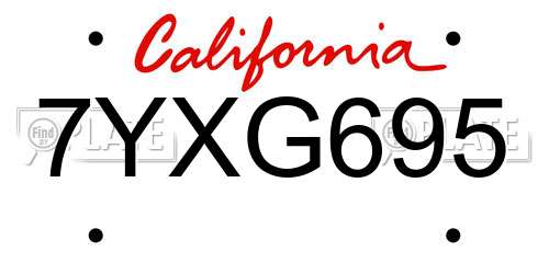 7YXG695 California License Plate
