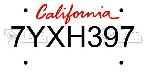 7YXH397 California License Plate