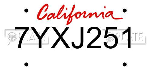 7YXJ251 California License Plate