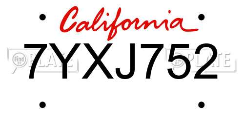 7YXJ752 California License Plate