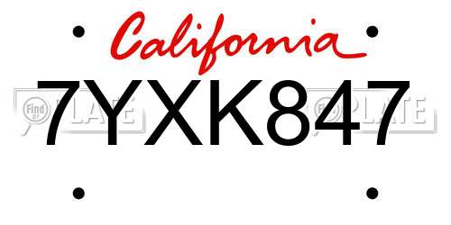 7YXK847 California License Plate