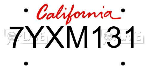 7YXM131 California License Plate
