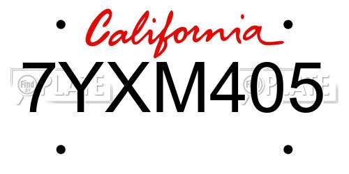 7YXM405 California License Plate
