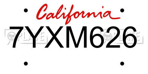7YXM626 California License Plate
