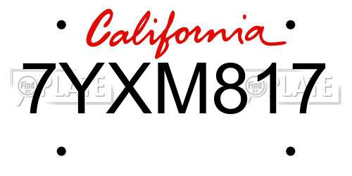 7YXM817 California License Plate