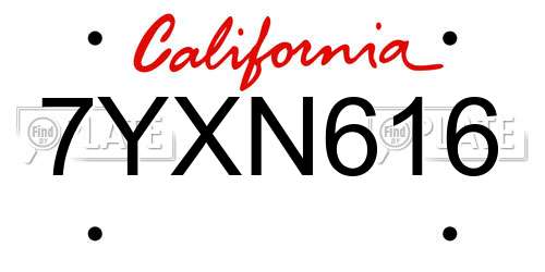 7YXN616 California License Plate
