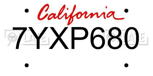 7YXP680 California License Plate