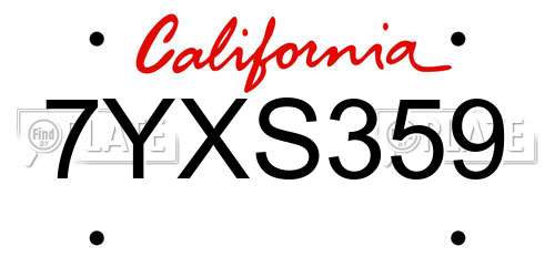 7YXS359 California License Plate