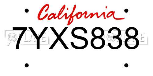 7YXS838 California License Plate