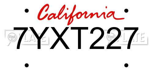 7YXT227 California License Plate