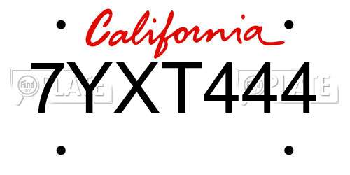 7YXT444 California License Plate