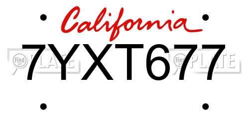 7YXT677 California License Plate