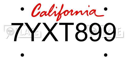 7YXT899 California License Plate