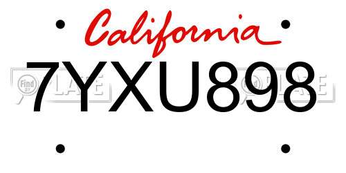 7YXU898 California License Plate