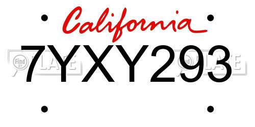 7YXY293 California License Plate