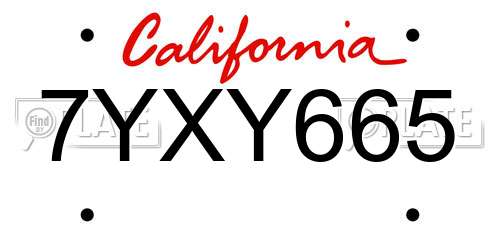 7YXY665 California License Plate