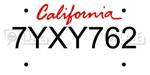 7YXY762 California License Plate