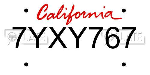 7YXY767 California License Plate