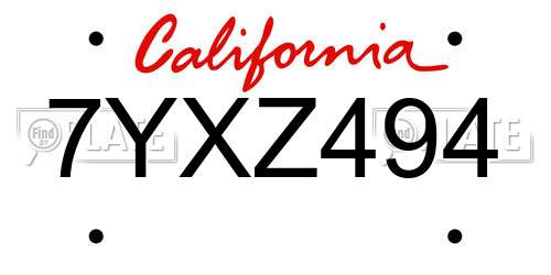 7YXZ494 California License Plate
