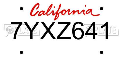 7YXZ641 California License Plate