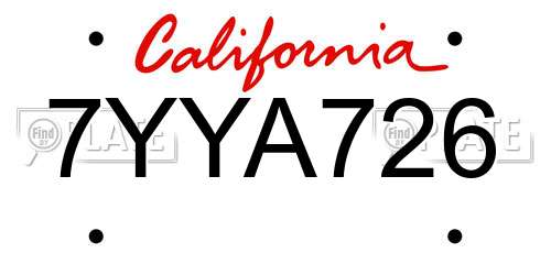 7YYA726 California License Plate