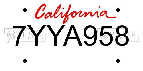 7YYA958 California License Plate