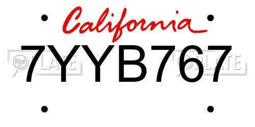 7YYB767 California License Plate