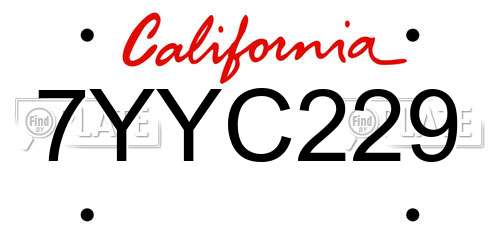 7YYC229 California License Plate