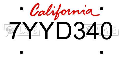 7YYD340 California License Plate