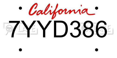 7YYD386 California License Plate