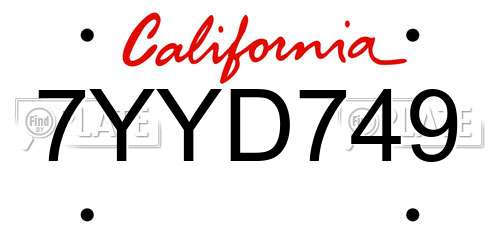 7YYD749 California License Plate