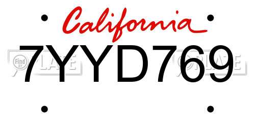 7YYD769 California License Plate