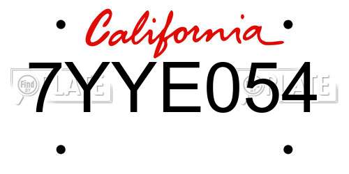 7YYE054 California License Plate