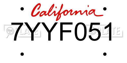 7YYF051 California License Plate
