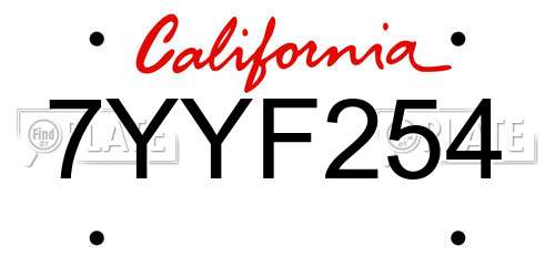 7YYF254 California License Plate