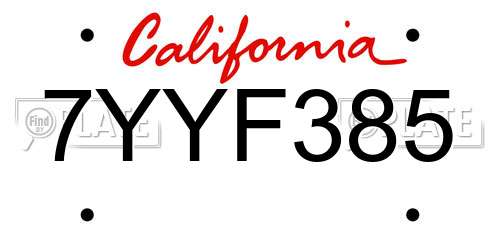 7YYF385 California License Plate