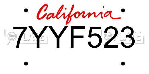 7YYF523 California License Plate
