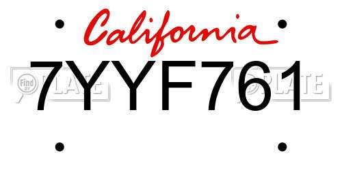 7YYF761 California License Plate